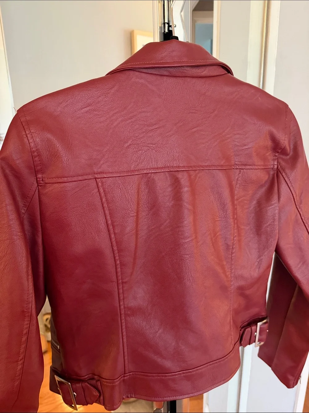 Women’s Red Faux Leather Moto Jacket